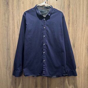 Ted Baker Navy Blue Cotton Button Down Shirt